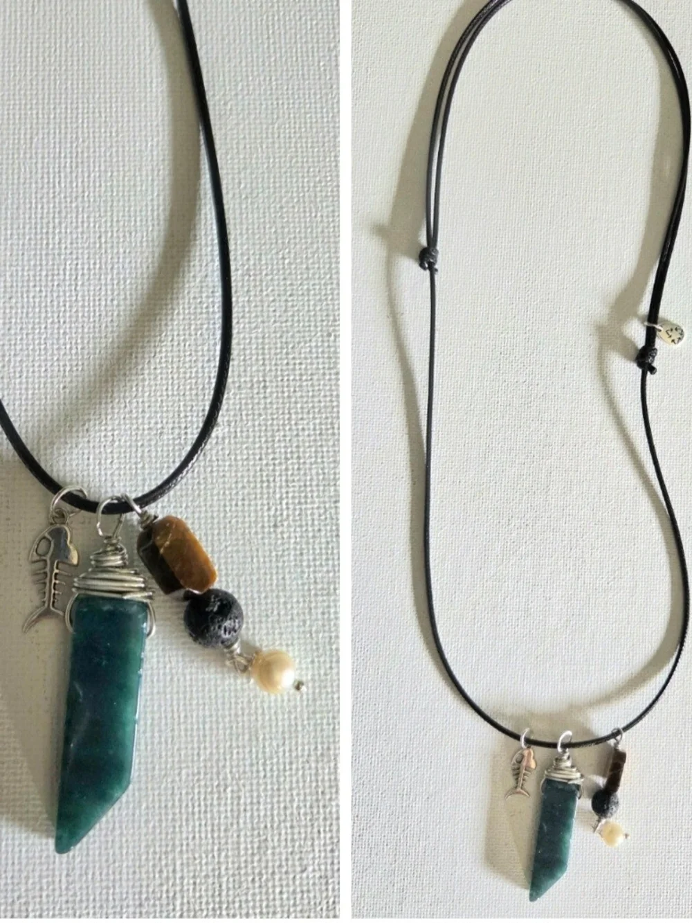 Handmade Stone Pendant Necklace with Tiger Eye, Lava Stone And Pearl Bead Charms